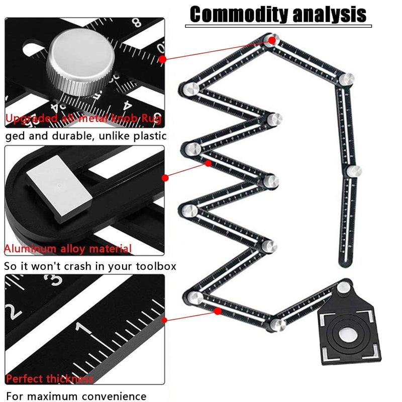 VINGAA Multi Angle Measuring Ruler,12-Sided Angle Measurement,Tile Holes Measure Ruler with 3-Holes Positioning Apertures,Upgrade Multi Angle Ruler/Metal/Black - Image 3